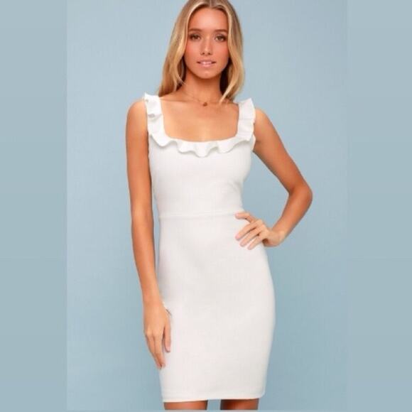 Lulus Dresses & Skirts - Lulus Dream Girl White Ruffled Bodycon Dress M Party Cocktail Sleeveless Flirty
